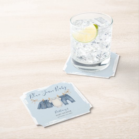Dessous-de-verre En Papier Blue Jean Baby shower Denim Baby (En situation)