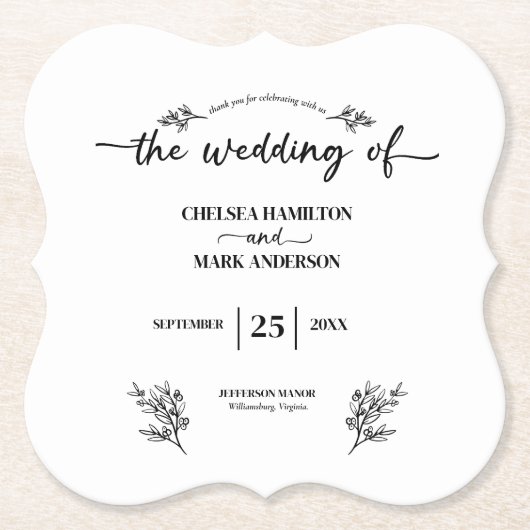 Dessous-de-verre En Papier Boho Mariage de script tendance (Devant)