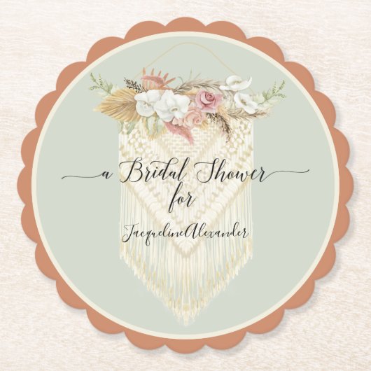 Dessous-de-verre En Papier BOHO Moderne Flore Verdure Fête des mariées Macram (Devant)