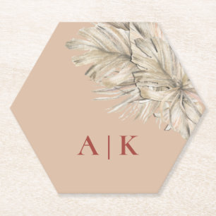 Dessous-de-verre En Papier Boho Palm Hexagon Blush Monogramme