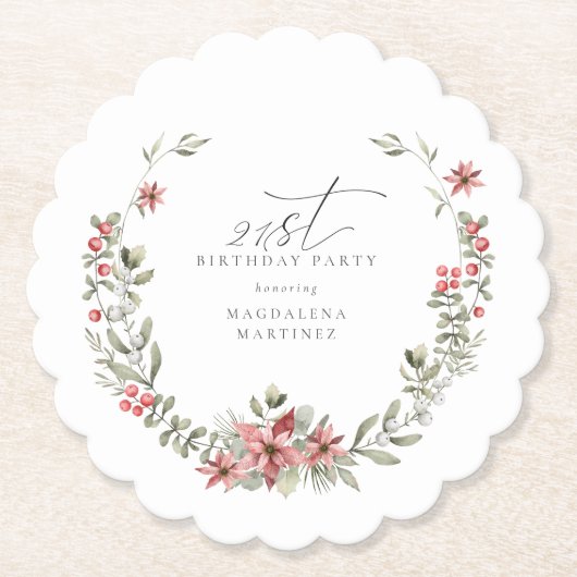 Dessous-de-verre En Papier Boho Winter Greenery Red Floral 21e anniversaire (Devant)