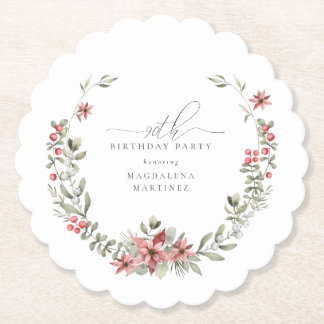Dessous-de-verre En Papier Boho Winter Greenery Red Floral 90e anniversaire