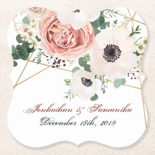 Dessous-de-verre En Papier Boire les grilles Jardin géométrique Rose Anemone 