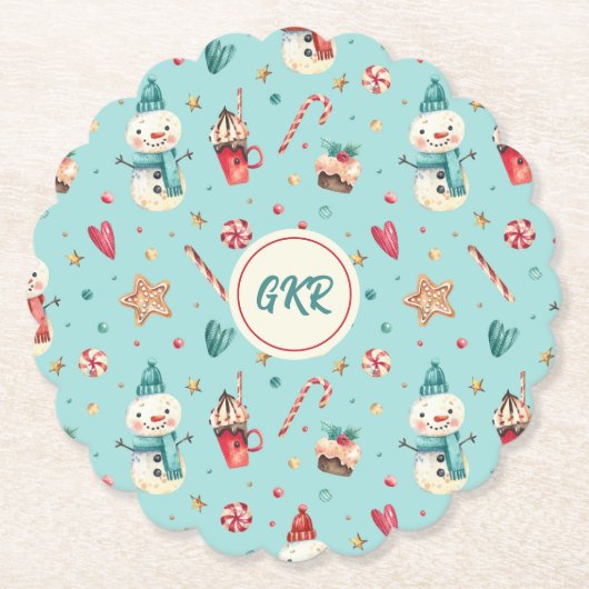 Dessous-de-verre En Papier Bonbons moelleux de Noël Monogramme (Devant)