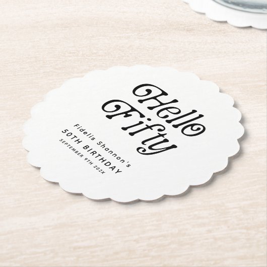 Dessous-de-verre En Papier Bonjour Cinquante Retro 50e fête d'anniversaire (Incliné)