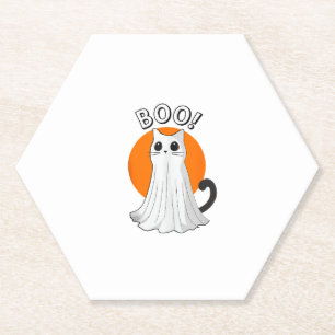 Dessous-de-verre En Papier Boo Cute Ghost Chat Halloween Lune Éffrayant Kitty