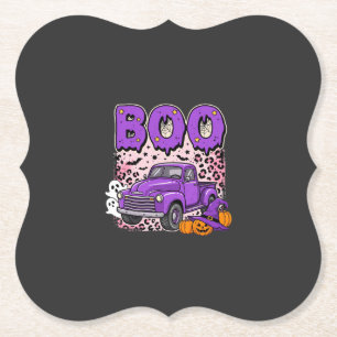 Dessous-de-verre En Papier Boo Halloween Camion Violet Fantôme et Citrouilles