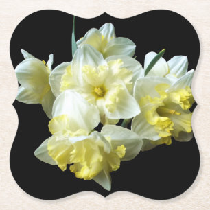 Dessous-de-verre En Papier Bouquet jaune blanc de jonquilles sur fond noir ch