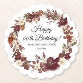 Dessous-de-verre En Papier Bourgogne rouge mauve automne fleurs 60e anniversa (Devant)