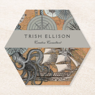 Dessous-de-verre En Papier Boussole Rose Vintage Nautique Octopus Ship