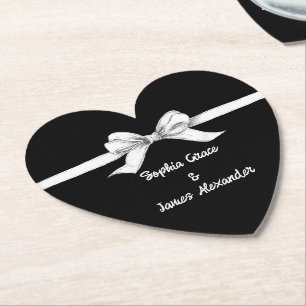Dessous-de-verre En Papier Bow noir et blanc Mariage élégant Monochrome