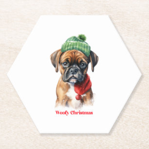 Dessous-de-verre En Papier Boxer Chien Noël X Mas cadeau de voeux Woofy Chris
