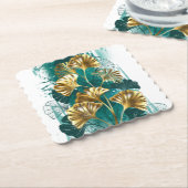 Dessous-de-verre En Papier Branche avec Feuilles d'or Ginko Biloba (Incliné)