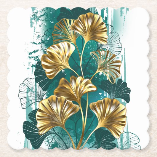 Dessous-de-verre En Papier Branche avec Feuilles d'or Ginko Biloba (Devant)