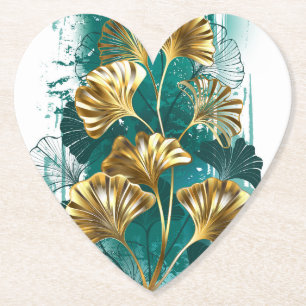 Dessous-de-verre En Papier Branche avec Feuilles d'or Ginko Biloba