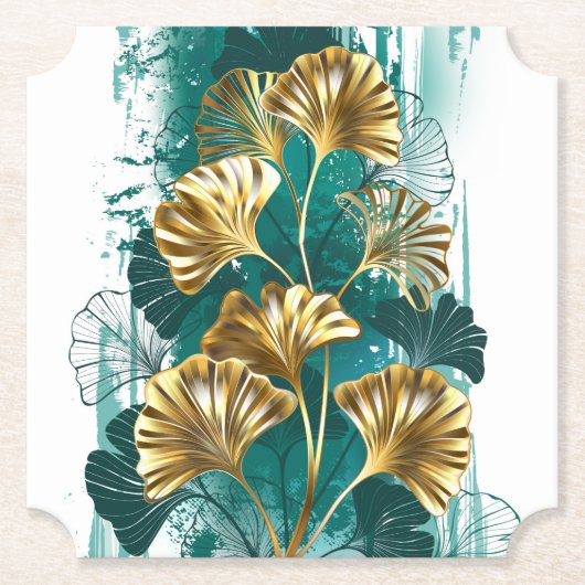 Dessous-de-verre En Papier Branche avec Feuilles d'or Ginko Biloba (Devant)