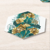 Dessous-de-verre En Papier Branche avec Feuilles d'or Ginko Biloba (Incliné)