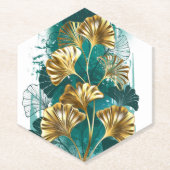 Dessous-de-verre En Papier Branche avec Feuilles d'or Ginko Biloba (Devant)
