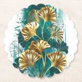 Dessous-de-verre En Papier Branche avec Feuilles d'or Ginko Biloba (Devant)