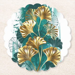 Dessous-de-verre En Papier Branche avec Feuilles d'or Ginko Biloba