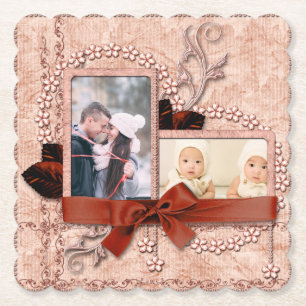 Dessous-de-verre En Papier Broderie rose et rubans photo