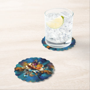 Dessous-de-verre En Papier bronze Abstrait, style baroque bleu or