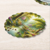 Dessous-de-verre En Papier Brook de printemps avec canards/fleurs (Incliné)