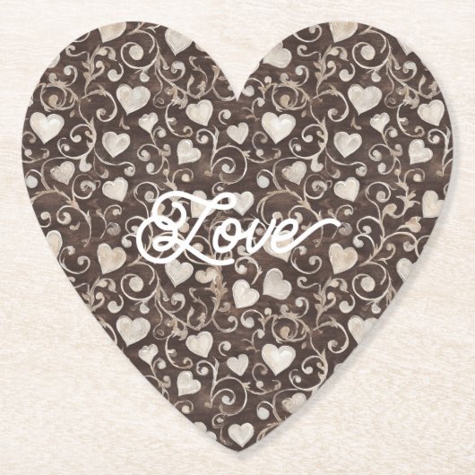 Dessous-de-verre En Papier Brown Cream Hearts (Devant)