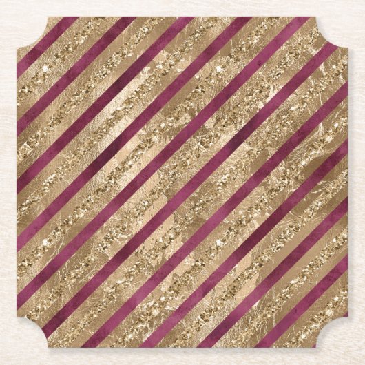Dessous-de-verre En Papier Burgundy Gold Parties scintillant Stripes (Devant)