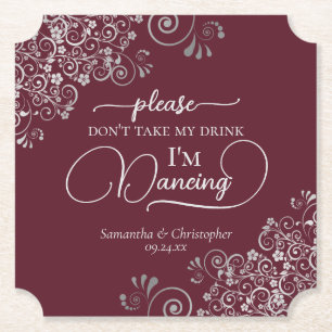 Dessous-de-verre En Papier Burgundy & Silver Posh Ne prenez pas mon Mariage d