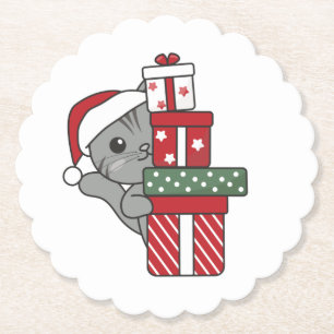 Dessous-de-verre En Papier Cadeau de Noël Chat Animaux d'hiver Chats