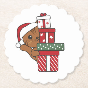 Dessous-de-verre En Papier Cadeau de Noël Chat Animaux d'hiver Chats