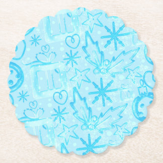 Dessous-de-verre En Papier Cadeau d'hiver bleu & houx, ensemble de fête de No