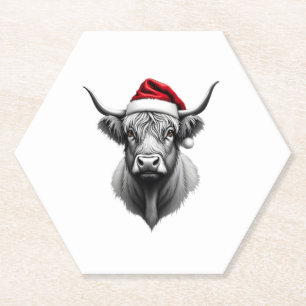 Dessous-de-verre En Papier Cadeaux de Noël Bébé Vache Highland Mignon Santa X