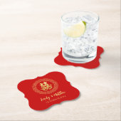 Dessous-de-verre En Papier Cadre circulaire double bonheur mariage chinois (En situation)