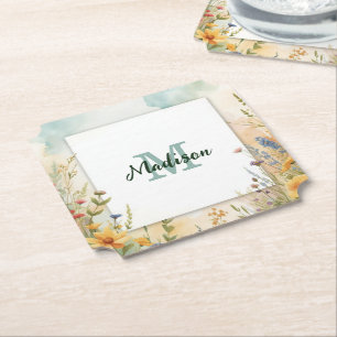 Dessous-de-verre En Papier Cadre de monogramme de fleur sauvage de fleur de p