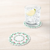 Dessous-de-verre En Papier Cadre rond fleuri avec fleurs roses (En situation)