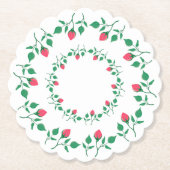 Dessous-de-verre En Papier Cadre rond fleuri avec fleurs roses (Devant)