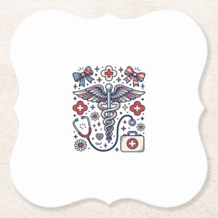 Dessous-de-verre En Papier Caducée Médical Vintage Nurse Patriotique Vecteur