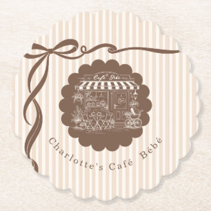 Dessous-de-verre En Papier Cafe Bebe Coffee Bow Stripes Baby Shower