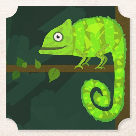 Dessous-de-verre En Papier Caméléon vert mignon (Devant)