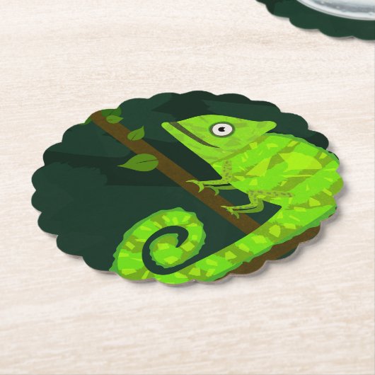 Dessous-de-verre En Papier Caméléon vert mignon (Incliné)