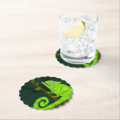Dessous-de-verre En Papier Caméléon vert mignon (En situation)