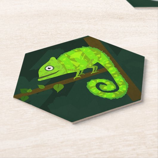 Dessous-de-verre En Papier Caméléon vert mignon (Incliné)