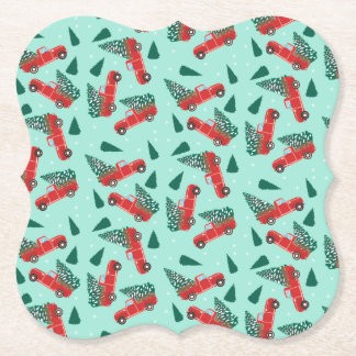 Dessous-de-verre En Papier Camion De Noël Avec Arbre Rouge