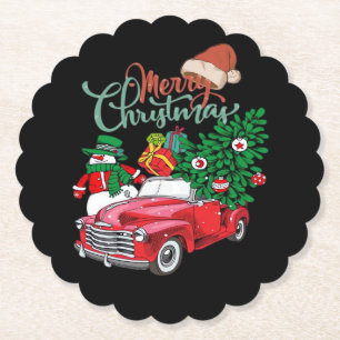 Dessous-de-verre En Papier Camionnette Rouge Ramassage Sapin de Noël Joyeux N