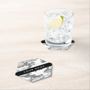 Dessous-de-verre En Papier Camouflage gris neige d'hiver Votre nom Personnali
