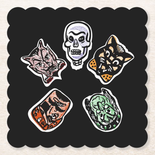 Dessous-de-verre En Papier Caractères Halloween classiques | Sombre (Devant)