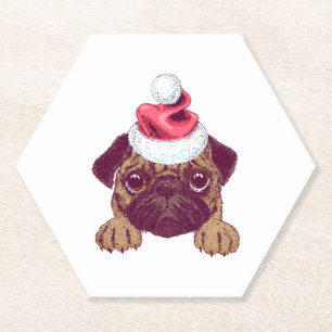 Dessous-de-verre En Papier Carlin mignon dans un chapeau de Noël