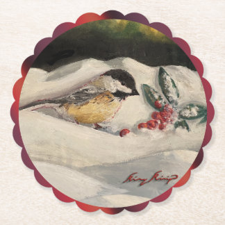 Dessous-de-verre En Papier Carol the Chick-a-Dee with Mistletoe